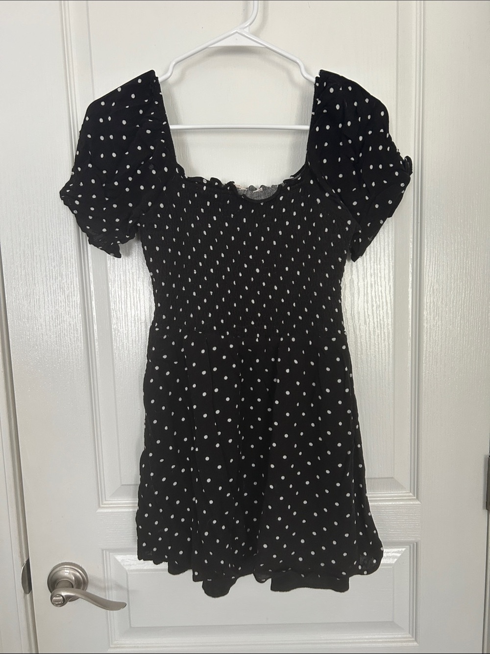 miami Black Polka Dot Puff Sleeve Casual Dress